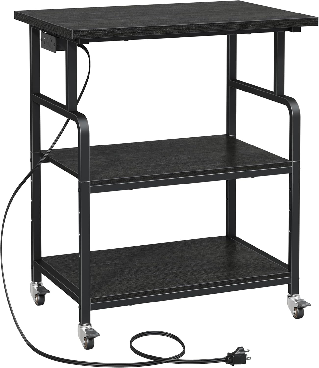 3 Tier Large Printer Stand with Power Outlet/Adjustable Storage Shelf, Rolling C