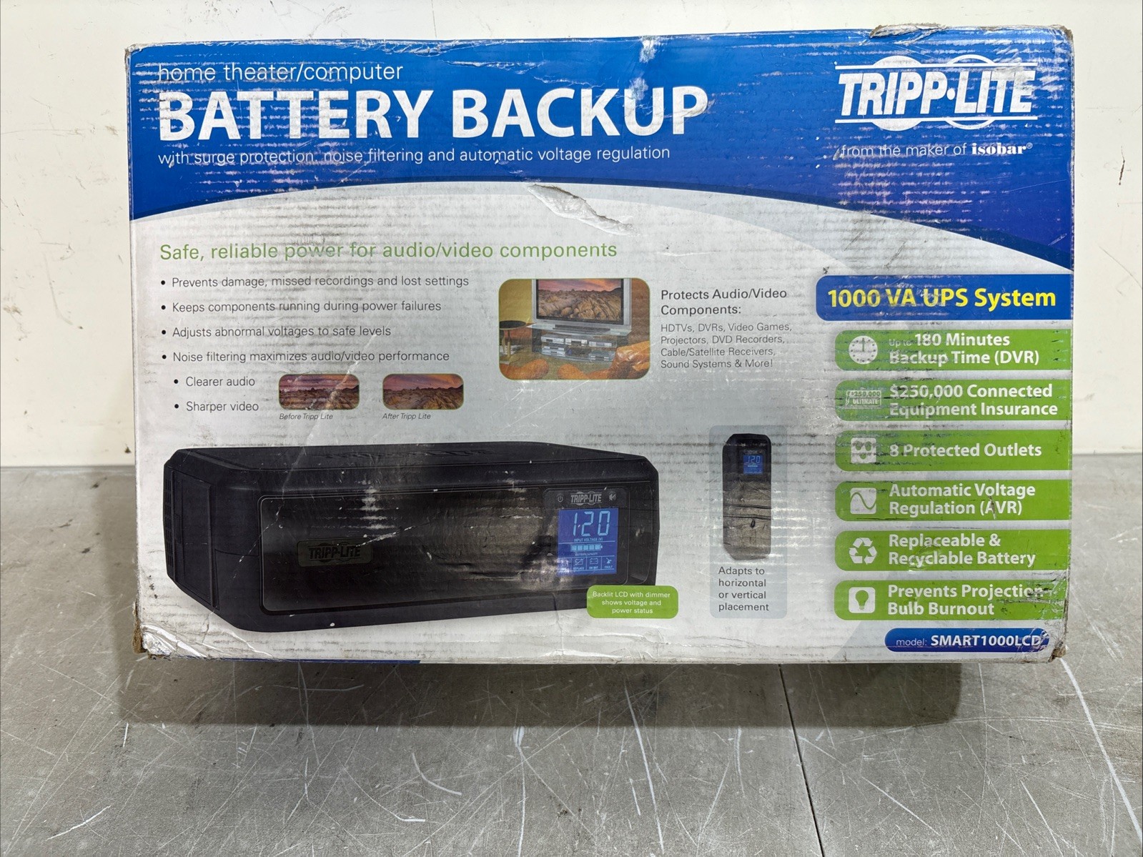 TrippLite SMART1000LCD 500W UPS Battery Backup Surge Protection