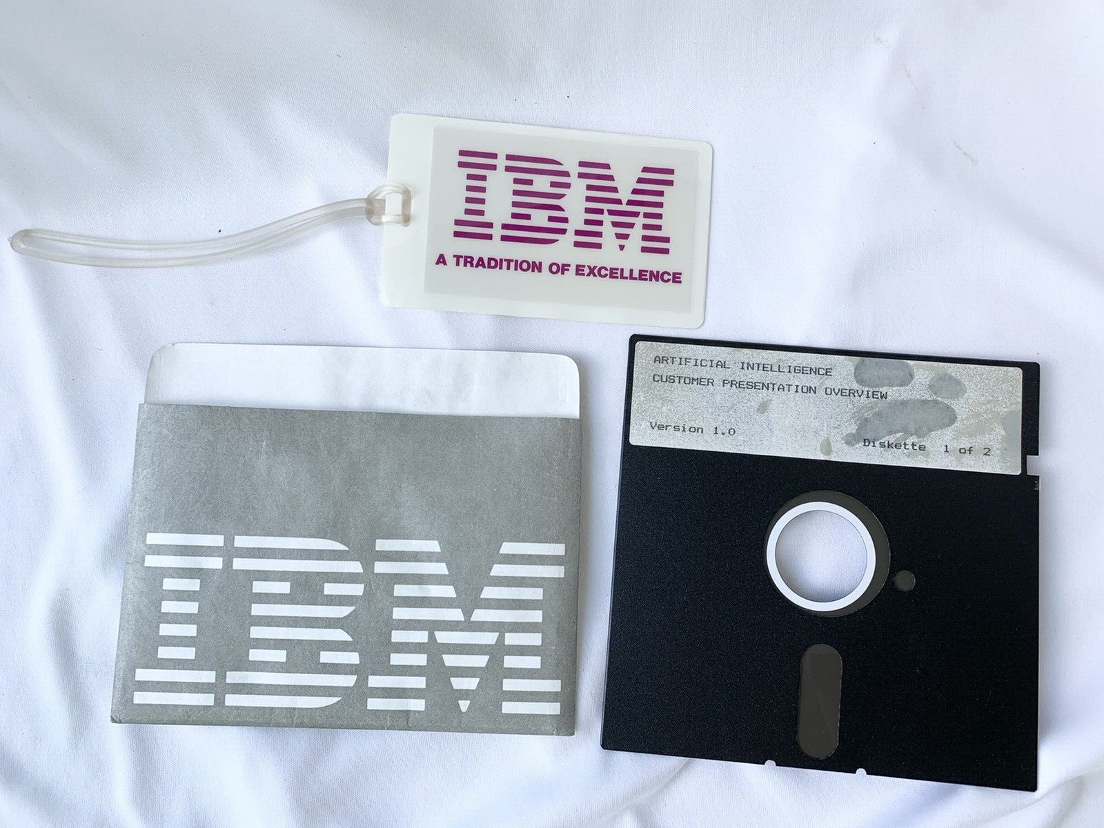 Vintage 1980s IBM AI ARTIFICIAL INTELLIGENCE Floppy Disk Presentation Name badge