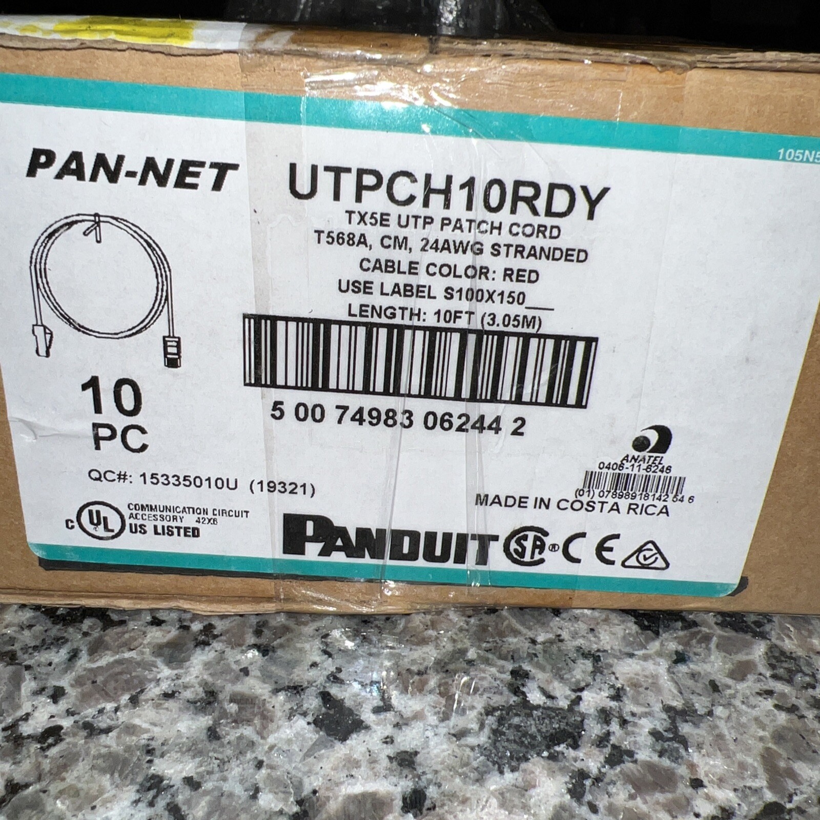 Box Of 10 Panduit Pan-net UTPCH10RDY Red 10ft Patch Cables