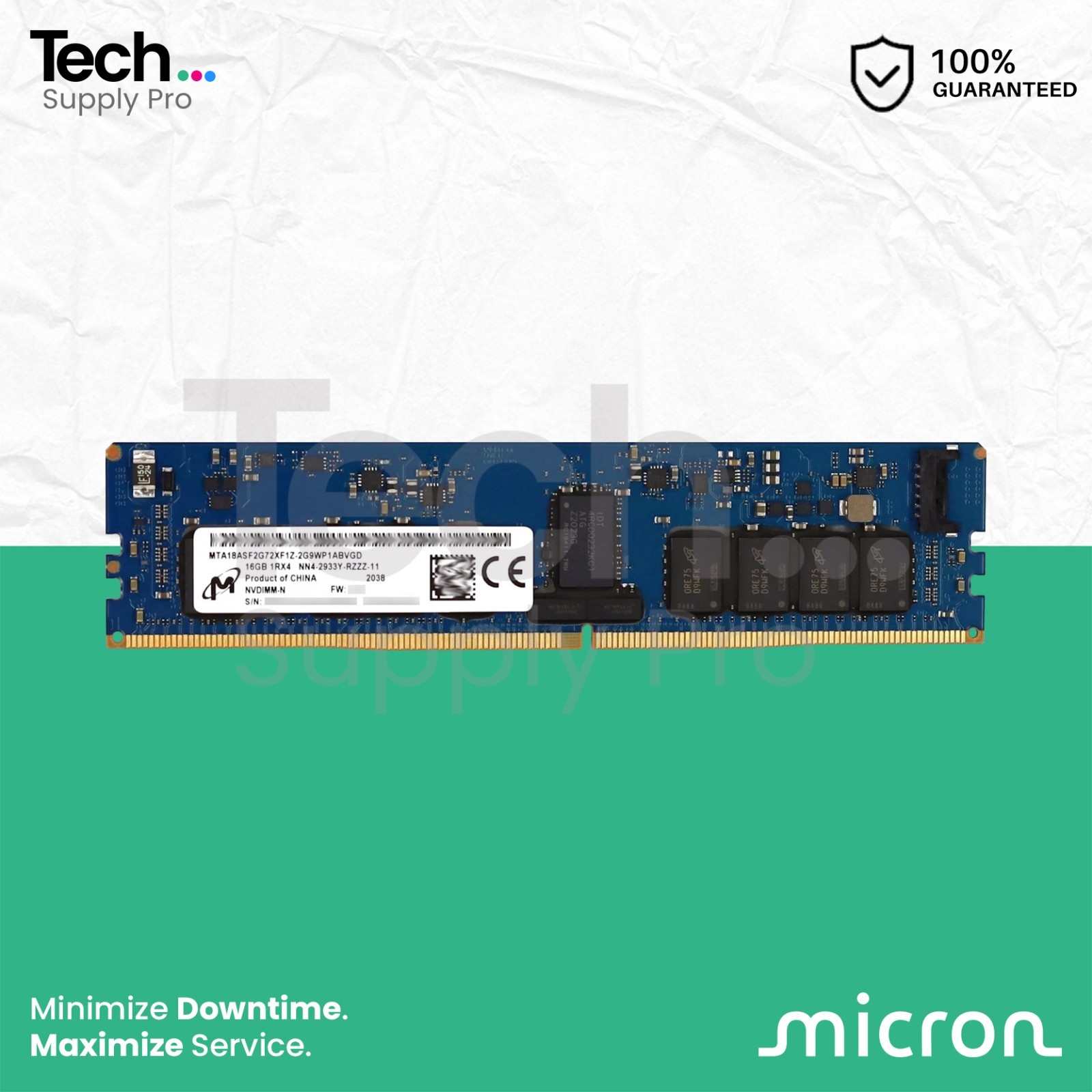 LOT OF 100 MTA18ASF2G72XF1Z-2G9 Micron 16GB DDR4-2933MHz ECC 1Rx4 NVDIMM Memory