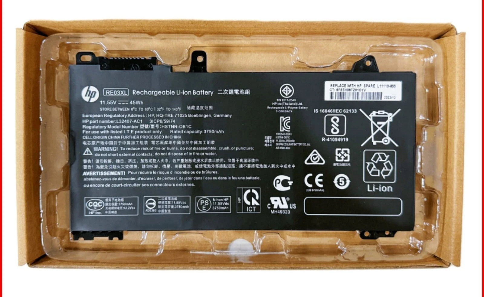 OEM Genuine 45Wh RE03XL Battery For HP ProBook 430 440 450 455R G6 HSTNN-0B1C