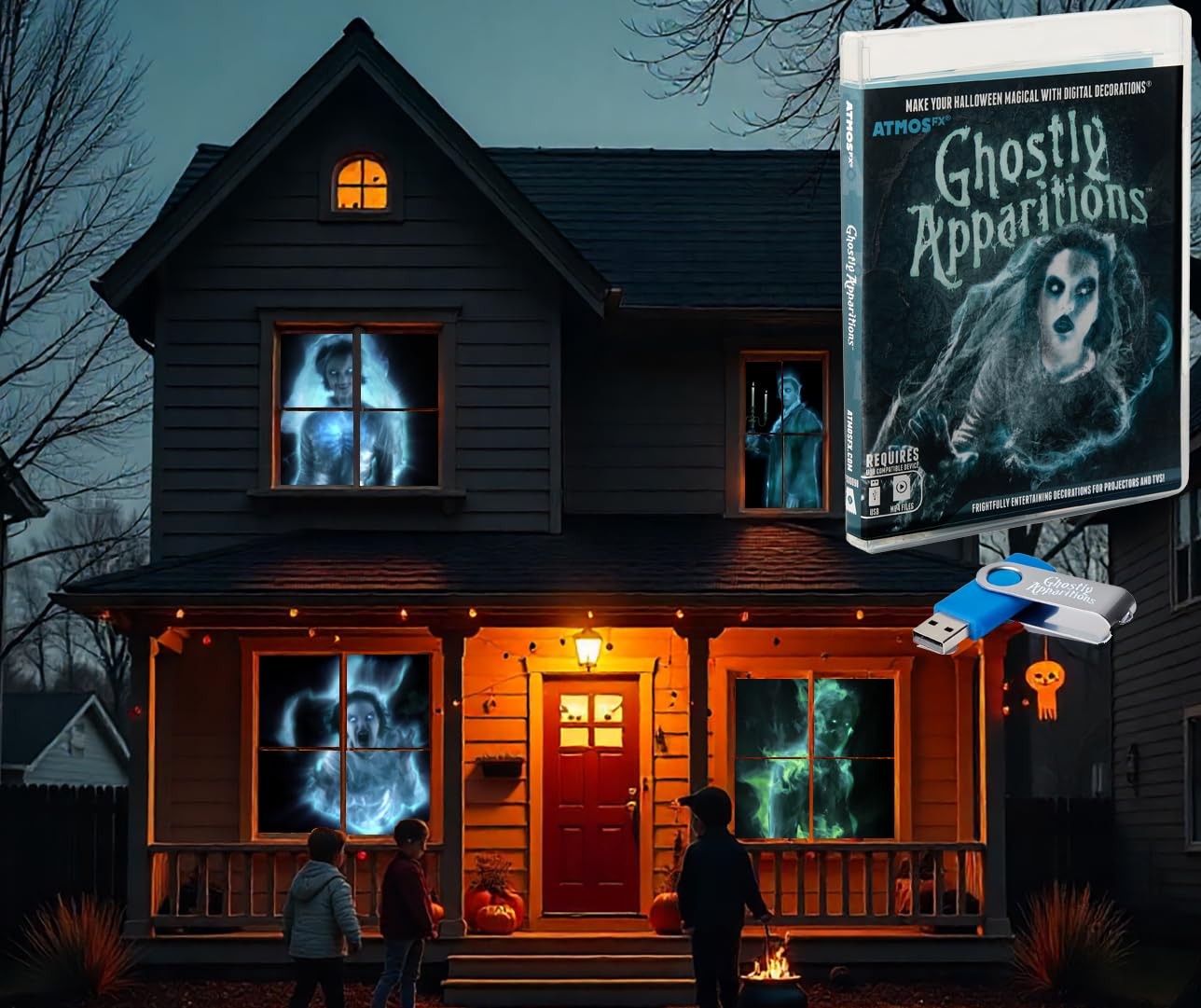 AtmosFX® Ghostly Apparitions Halloween Digital Decoration on USB