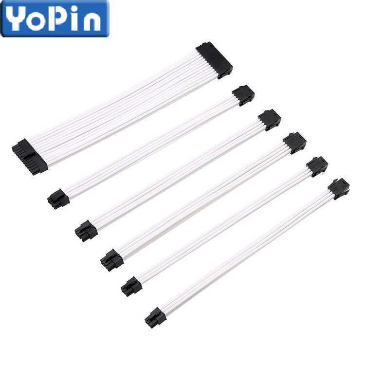 4Pcs 6Pcs 7Pcs Set Braided ATX Sleeved Extension Cable for Power Supply 24Pin 8P