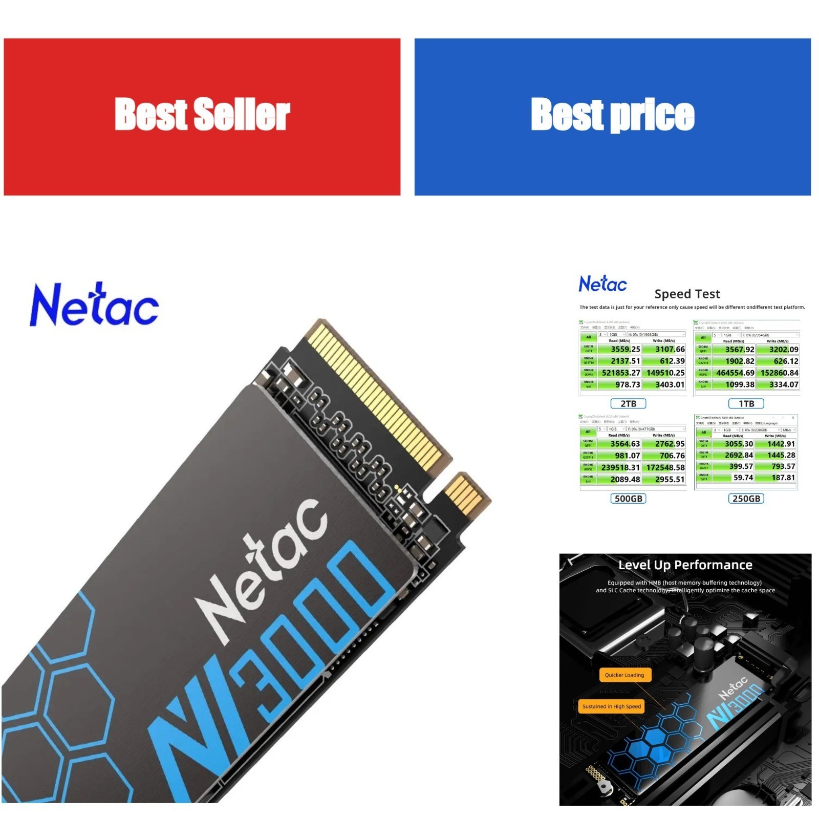 Netac NV3000 NVMe SSD M.2 2280 PCIe 3.0 Internal Solid State Drive 3500MB/s