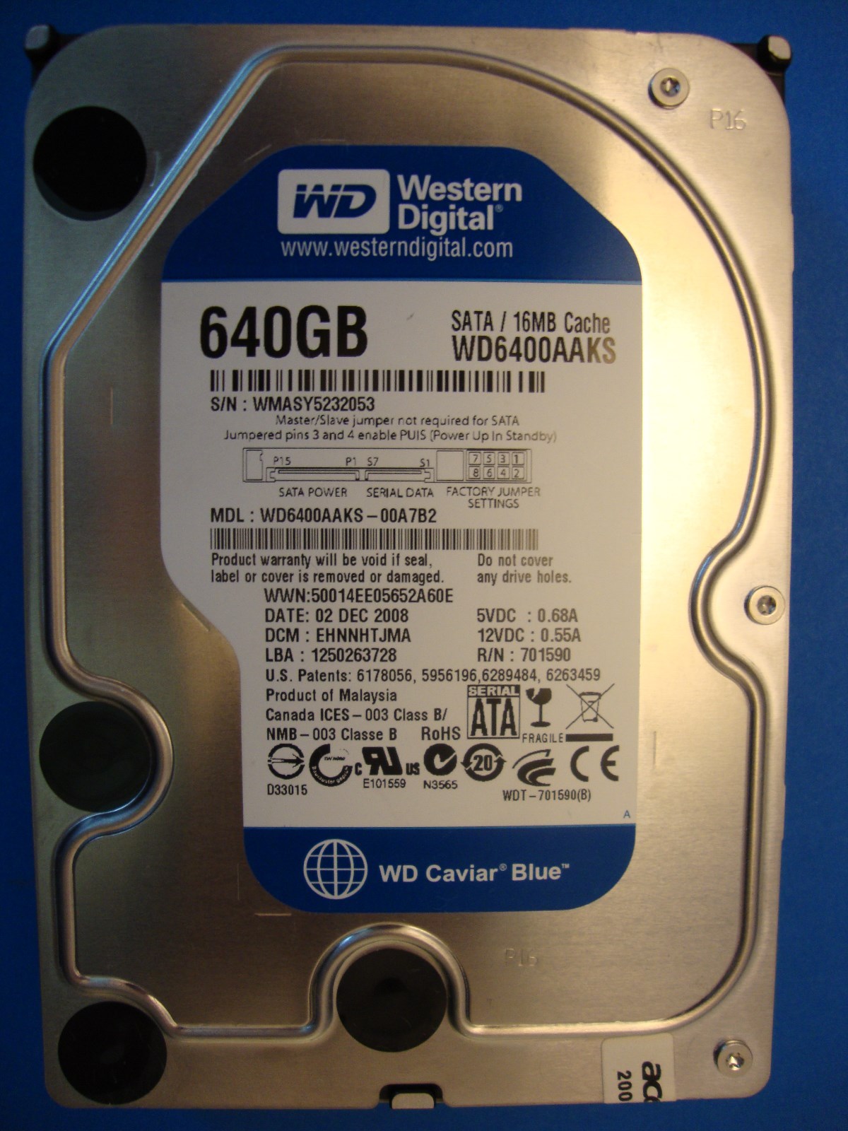 Western Digital WD6400AAKS-00A7B2 DCM:EHNNHTJMA 640GB Sata 3.5" Hard Drive 
