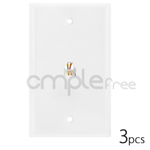 3x White 6P6C Single Phone Jack Wall Plate RJ-11 RJ 12 Telephone Modular Lot NEW