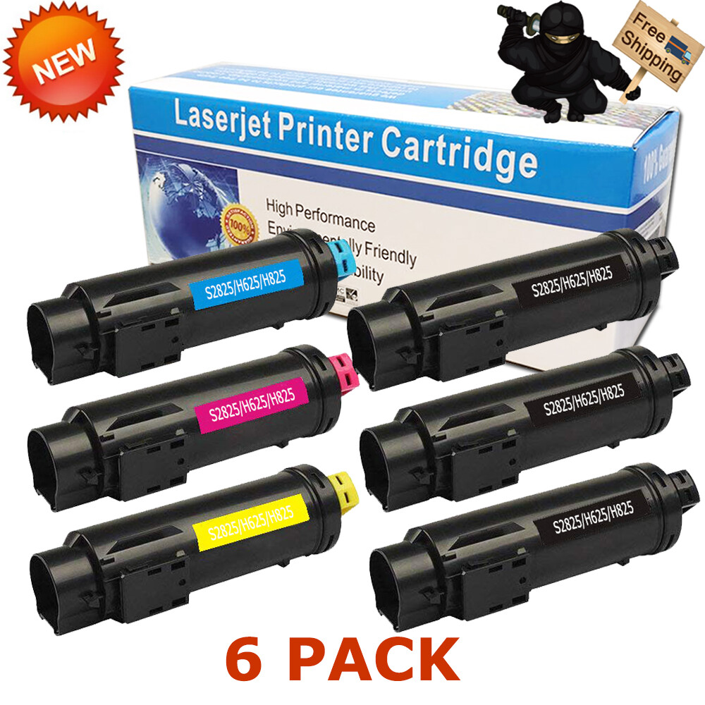 6 PK S2825 2825 Color Black Toner Set For Dell H825 S2825cdn H625 H625cd H825cdw