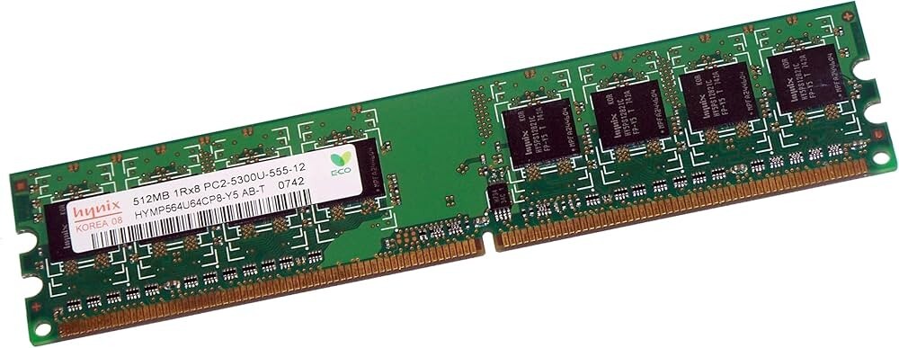 Hynix 512MB , DDR2 , 240 PIN , PC-5300U ( P/N: HYMP564U64CP8-Y5 AB )