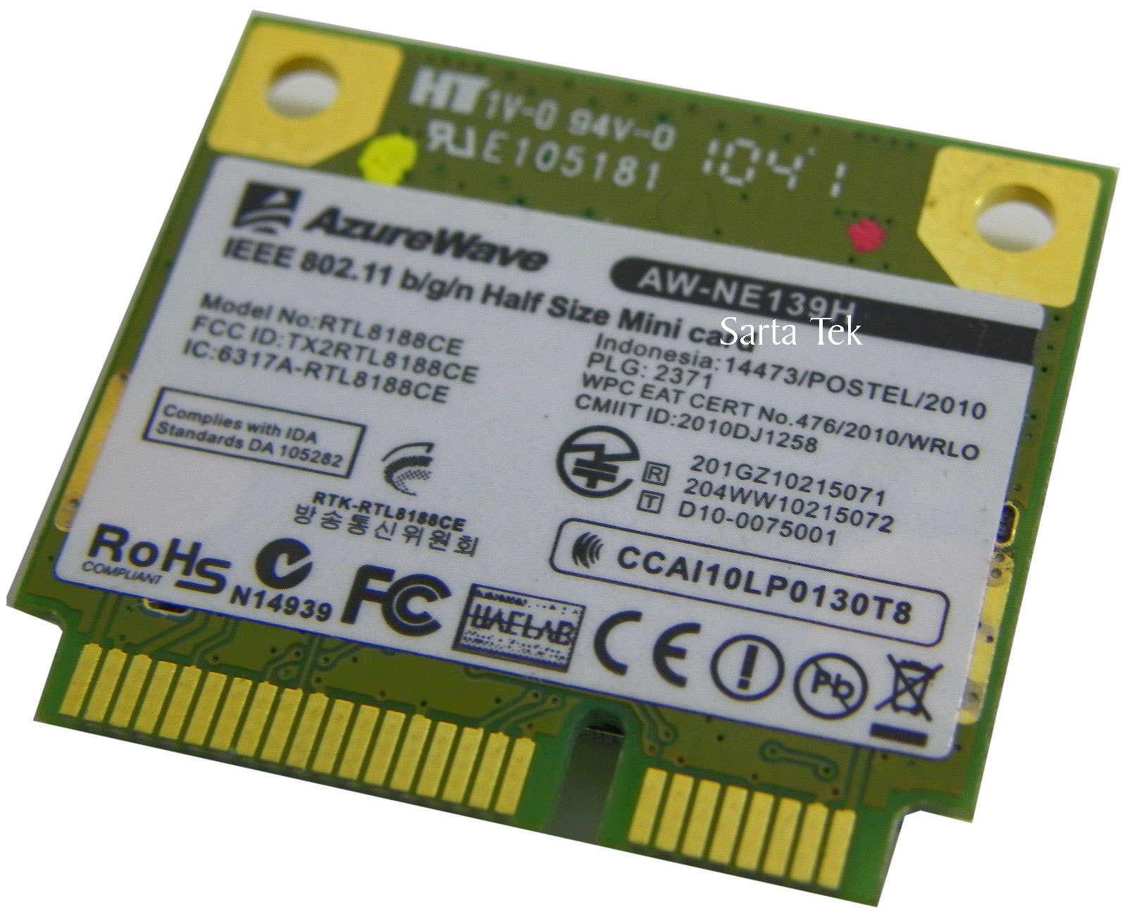 Realtek RTL8188CE 802.11b/g/n Wireless PCIe Half Asus 0C05-00D7000A AW-NE139H