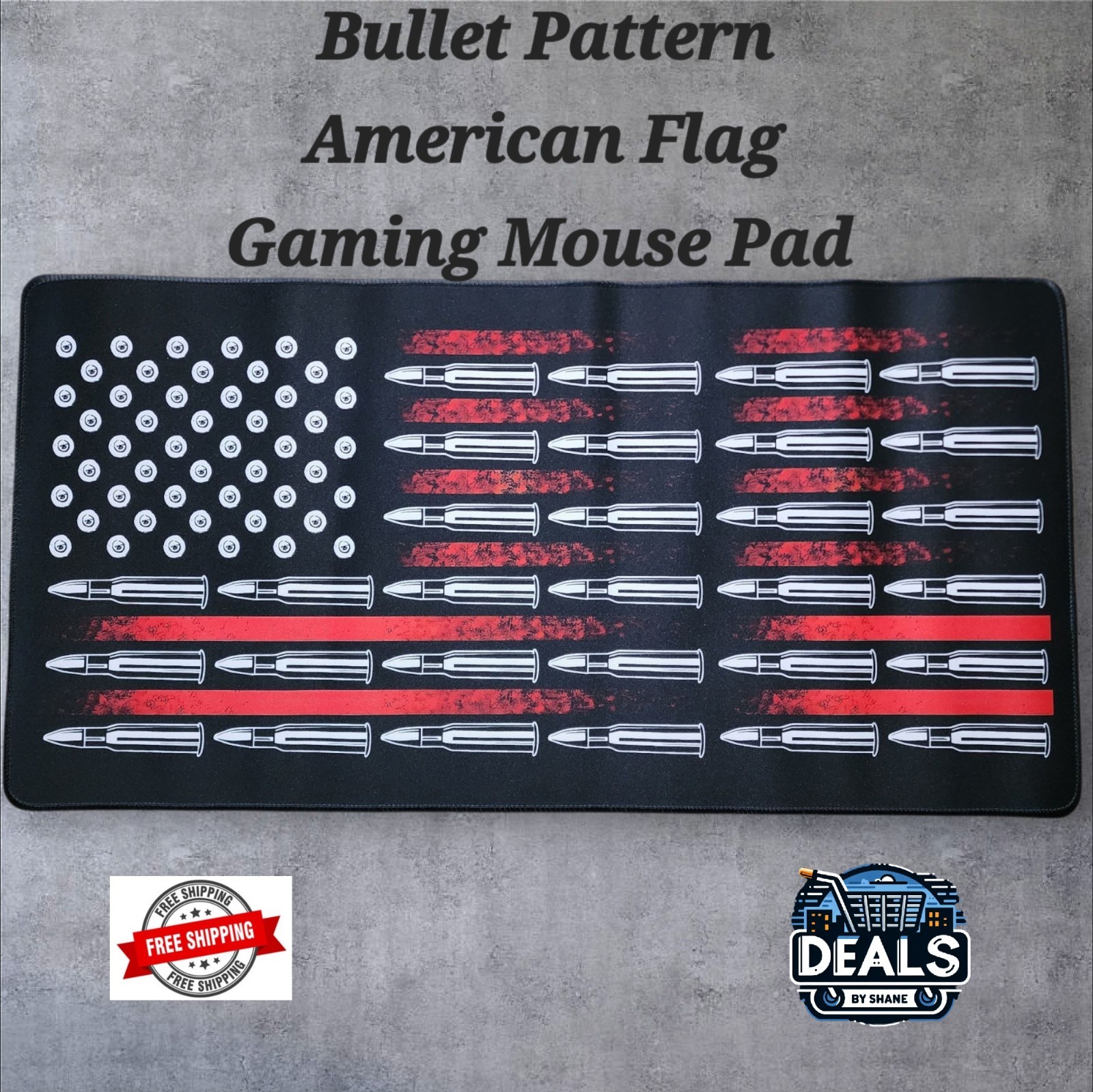 Bullet Pattern American Flag Gaming Mouse Pad, Patriotic Gun Mat - LG 23" x 12"