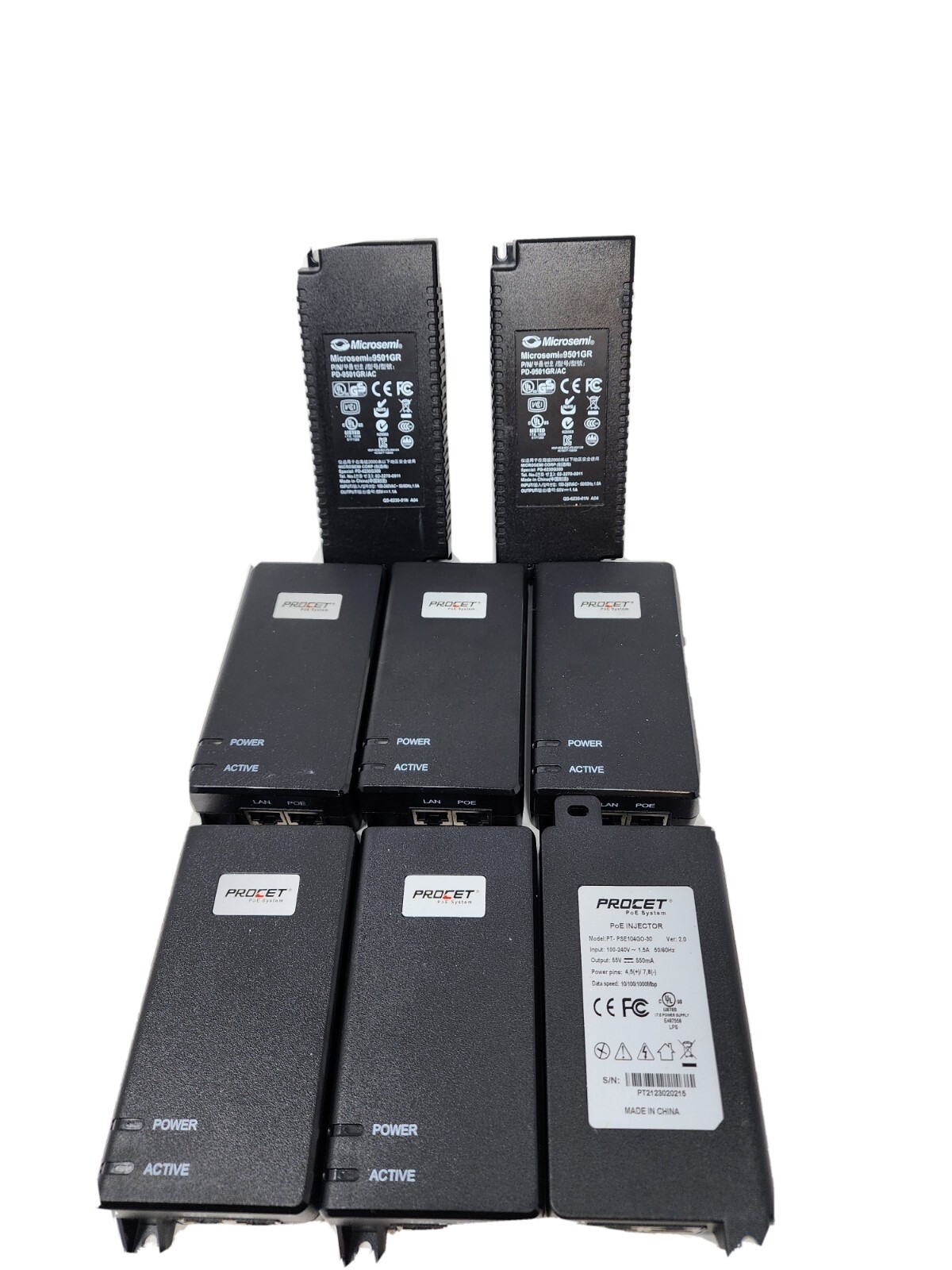Lot of 8+2  Procet Single Port Gigabit PoE Power Injector PT-PSE104 + Microsemi