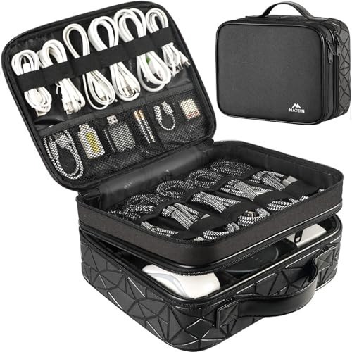 Cable Organizer Case, Large DJ Cable File Bag, Black, 2 Compartments