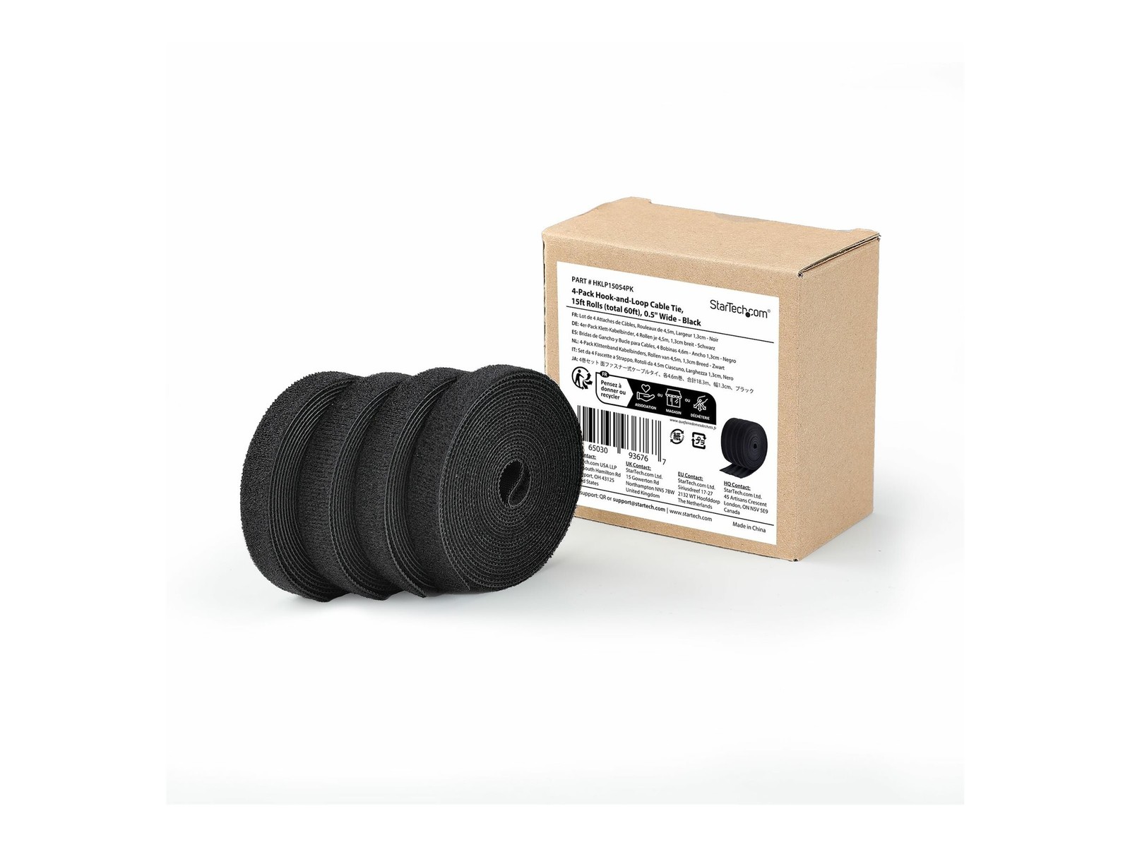 StarTechcom 4-Pack 15ft Hook and Loop Roll Cable 4.6m HKLP15054PK