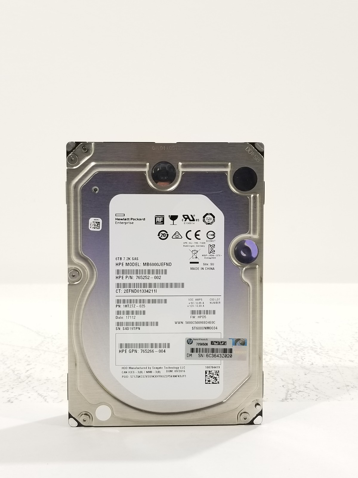 HPE MB6000JEFND 6TB 3.5" 12Gb/s 7.2K RPM SAS Hard Drive P/N: 765266-004 Tested