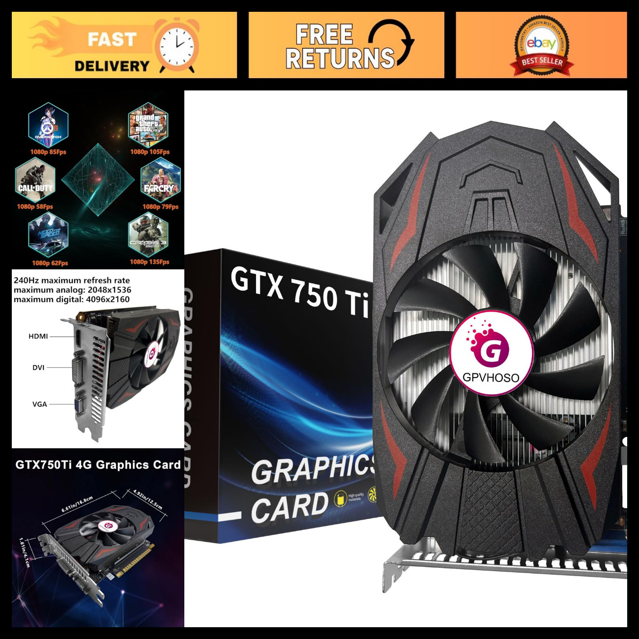 4GB GDDR5 Graphics Card GTX 750Ti, High Performance Gaming GPU, PCIe, VR Ready