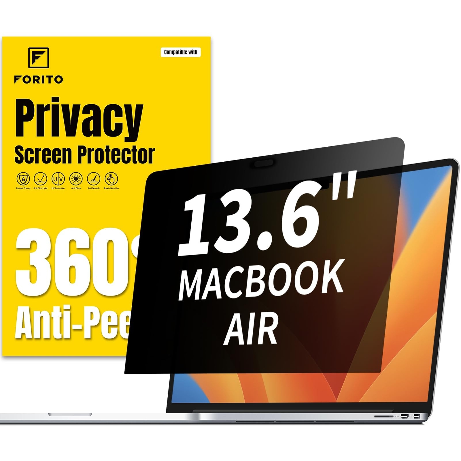 F FORITO 360° Privacy Screen Protector Compatible with MacBook Air 13.6 inc