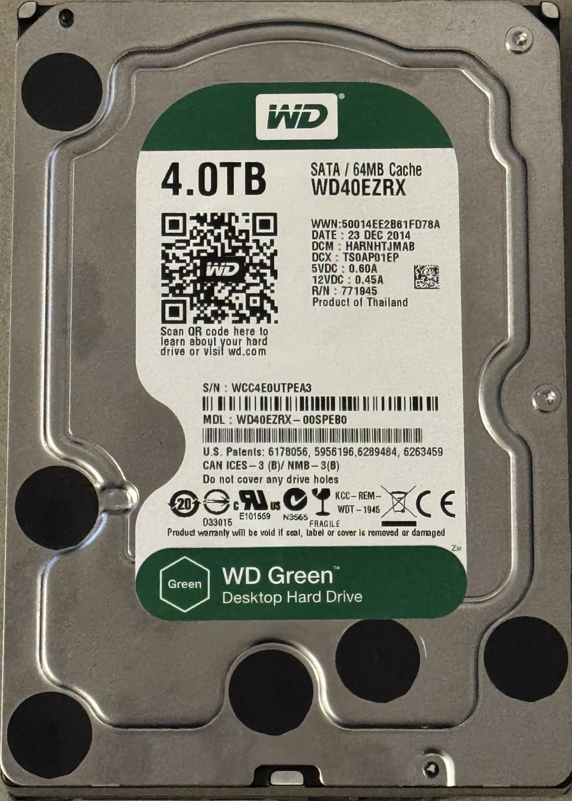 Western Digital 4TB HDD WD40EZRX-00SPEB0 3.5" SATA 5400RPM 64MB Hard Drive