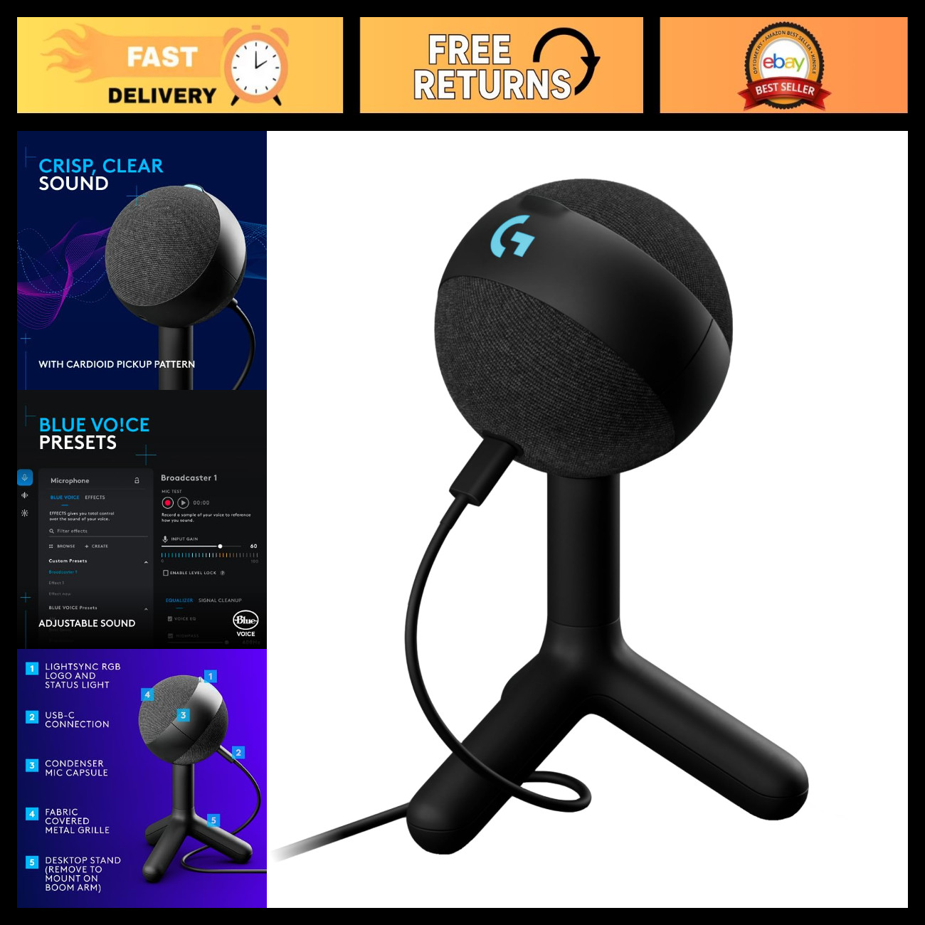 RGB USB Gaming Microphone - High-Quality Condenser Mic for Streaming & Recording