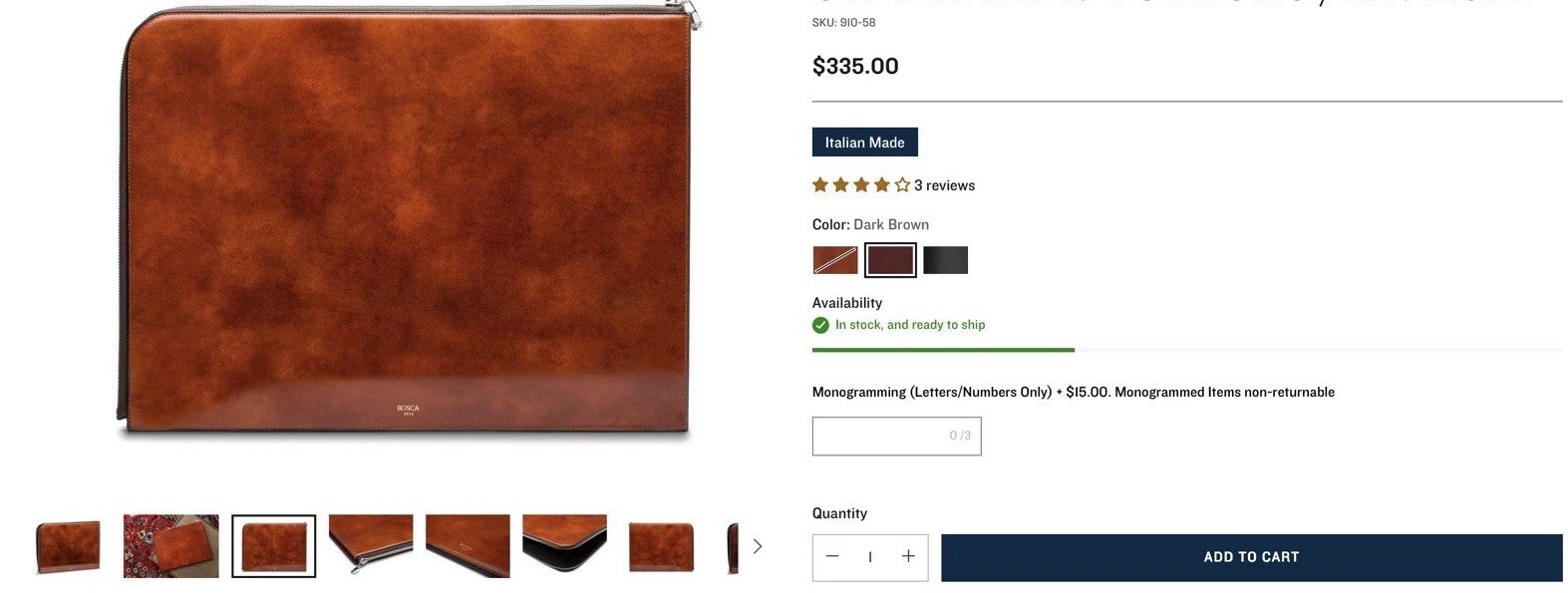 Bosca Full Grain Hide Potrfolio/Envelope 16 inch/Vintage/Italian Leather/Aged
