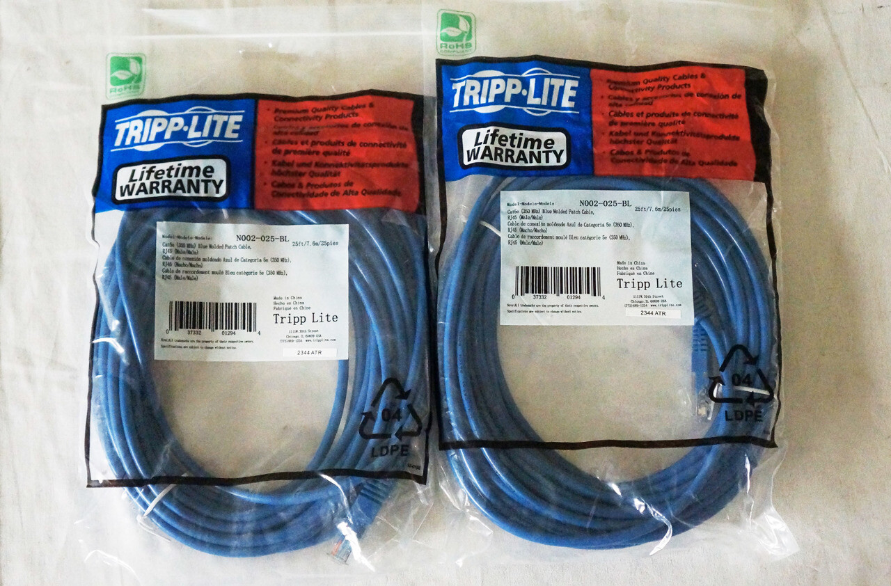 QTY 4 TRIPP LITE N002-025-BL CAT5E RJ45 BLUE MOLDED PATCH CABLE 25FT NEW