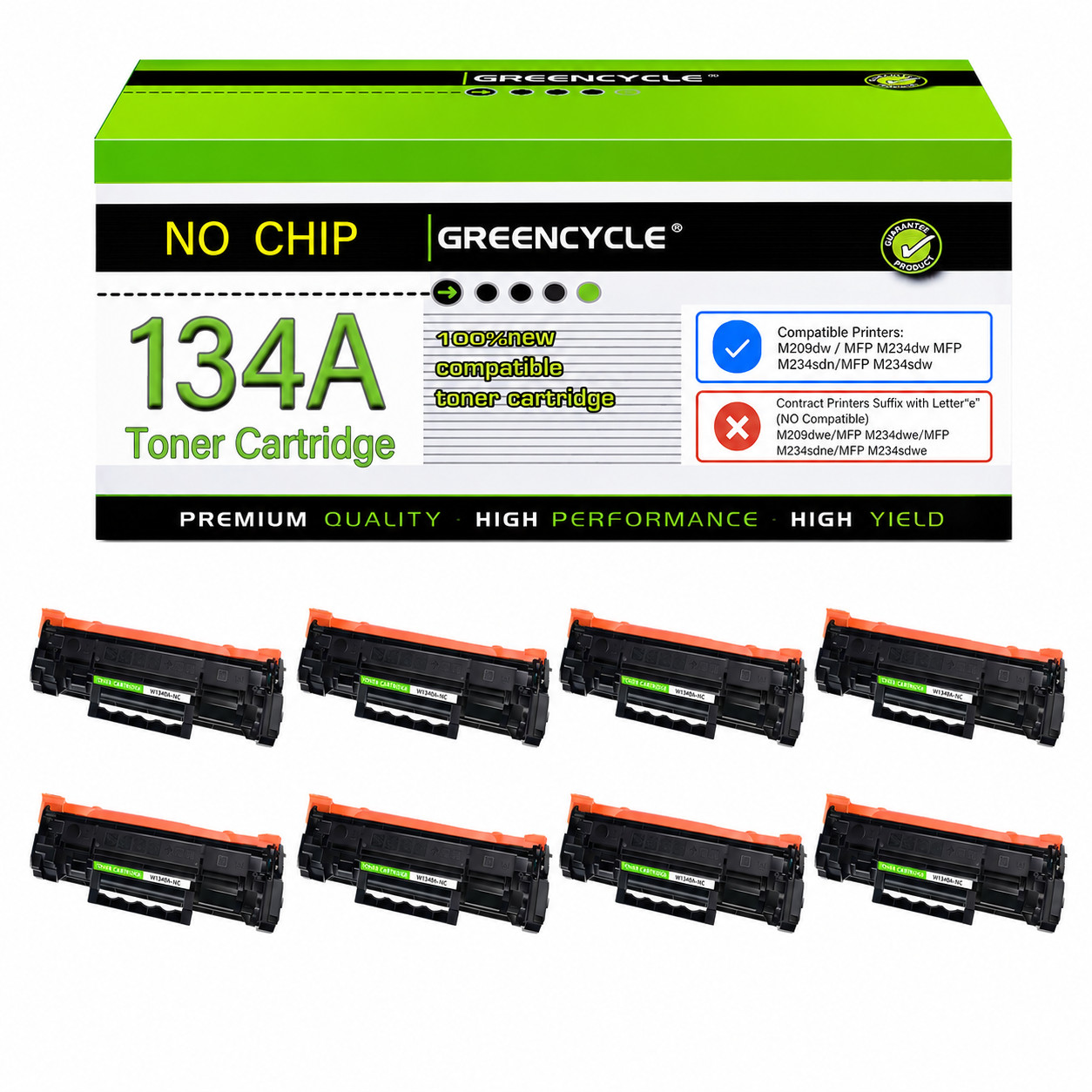GREENCYCLE 8PK W1340A Toner Cartridge Fit For HP 134A M209dwe MFP M234sdn NoChip