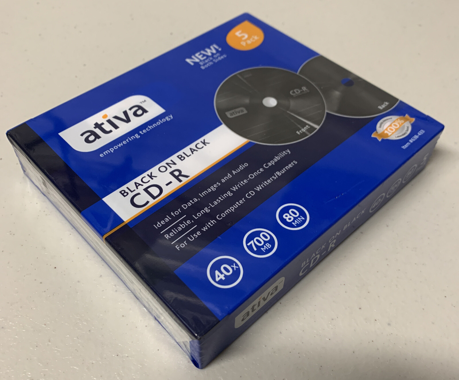 Ativa Black on Black Front & Back CD-R 40x 700mb 80min 5-Pack Sealed New