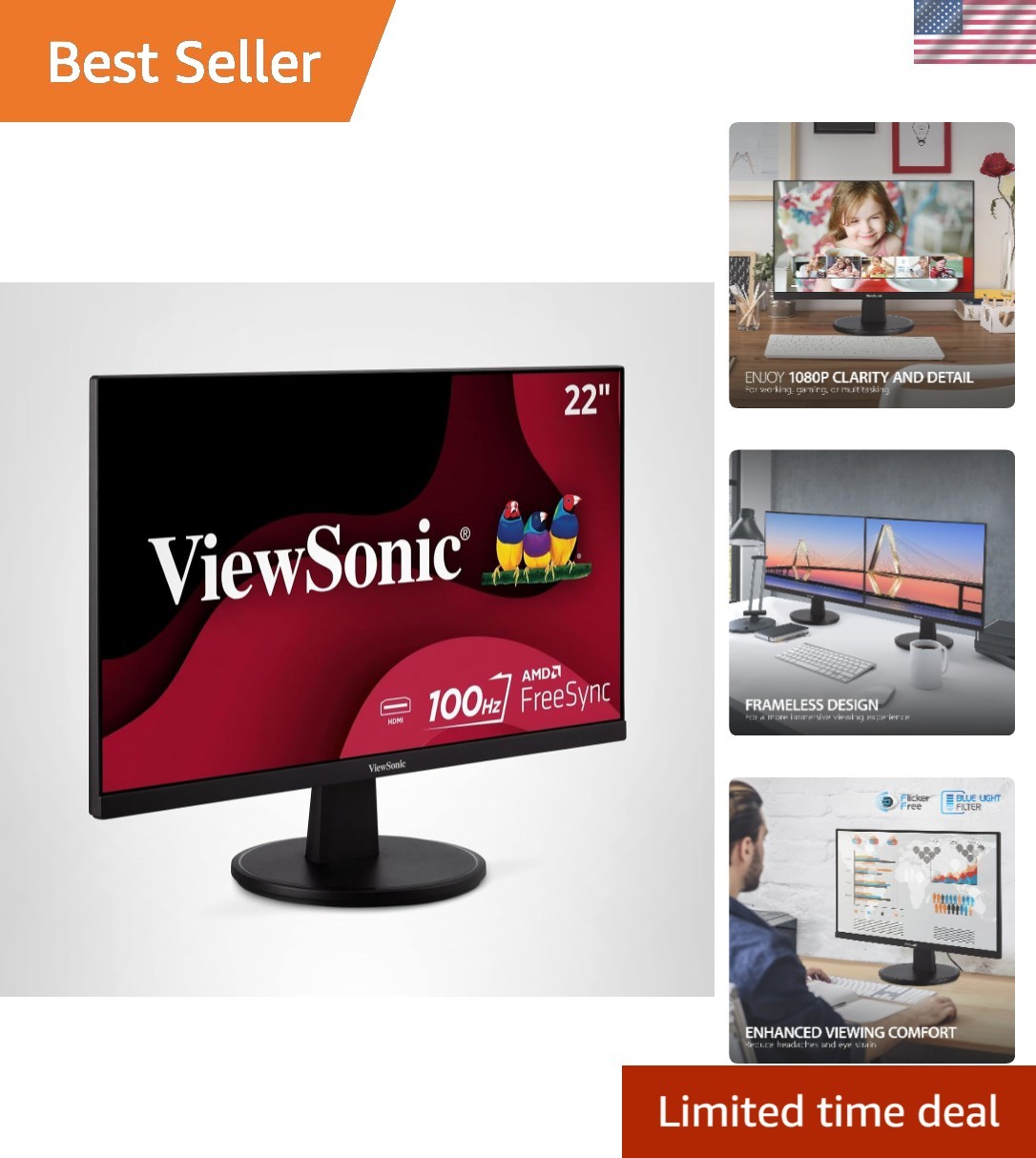 Versatile 22-Inch 1080p LCD Monitor with Flicker-Free & Adaptive Sync Technology