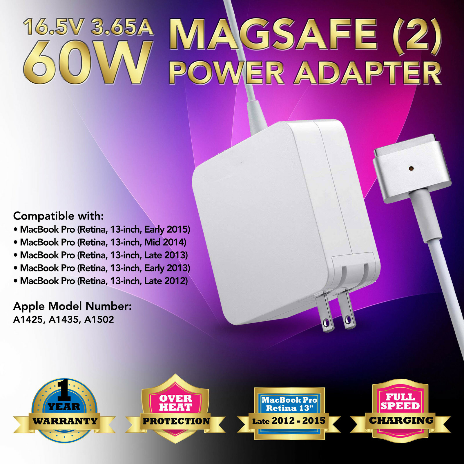 60W Charger Adapter For APPLE Macbook Pro 13" Retina A1502 A1435 Late 2012-2015