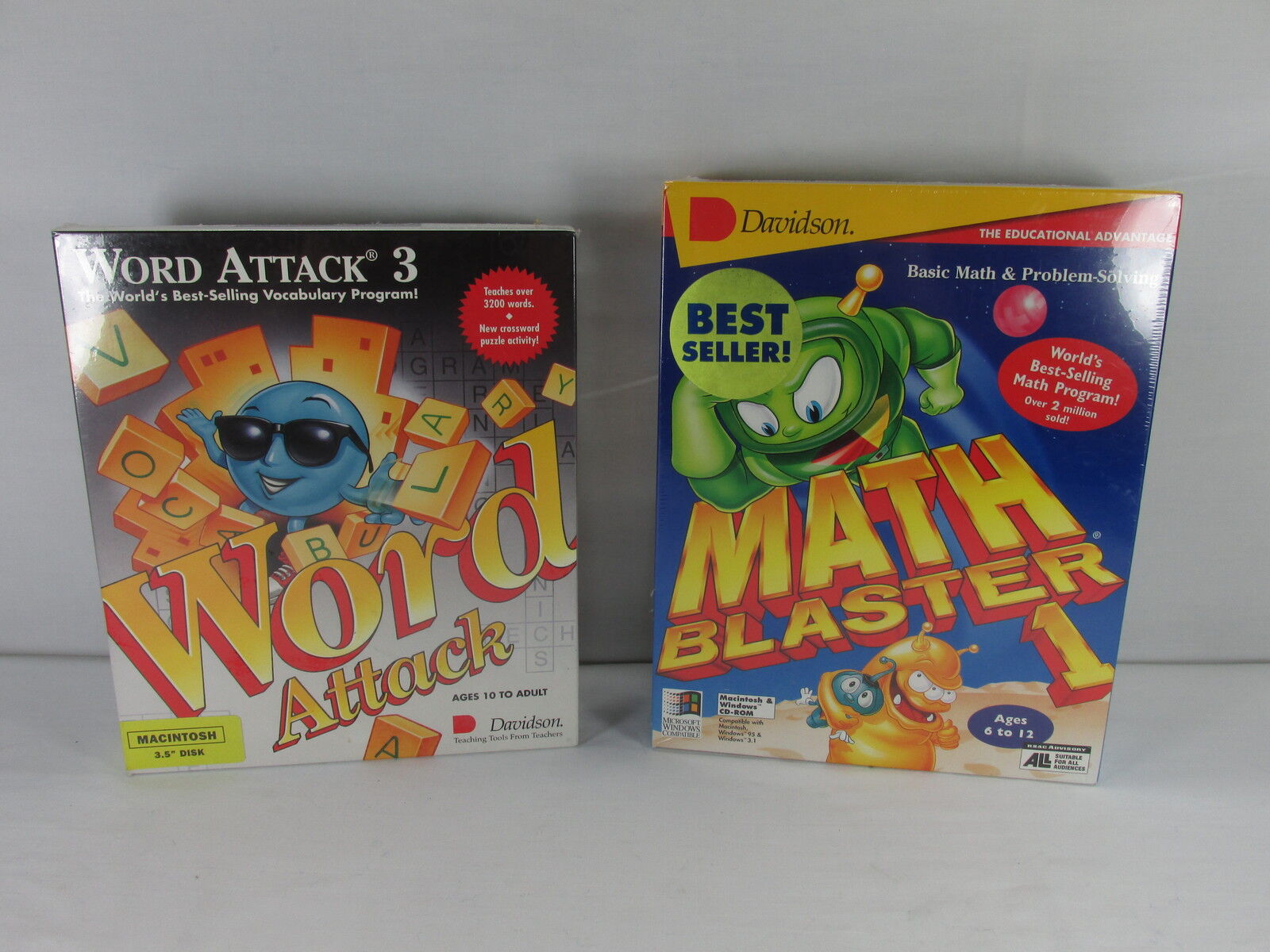 Word Attack 3 Math Blasters 1 Educational Learning Games Mac 3.5 Disk Windows 95