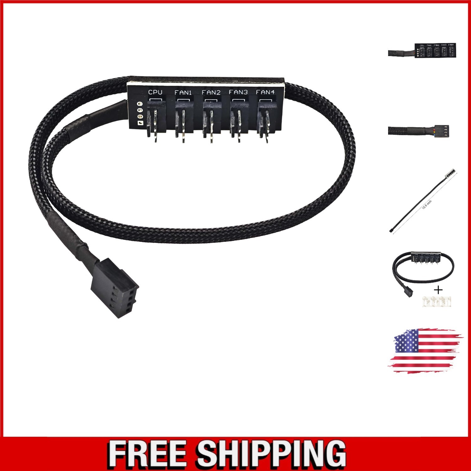 Advanced PWM Fan Hub Splitter Black Braided Cable - 4-Pin & 3-Pin Compatibility