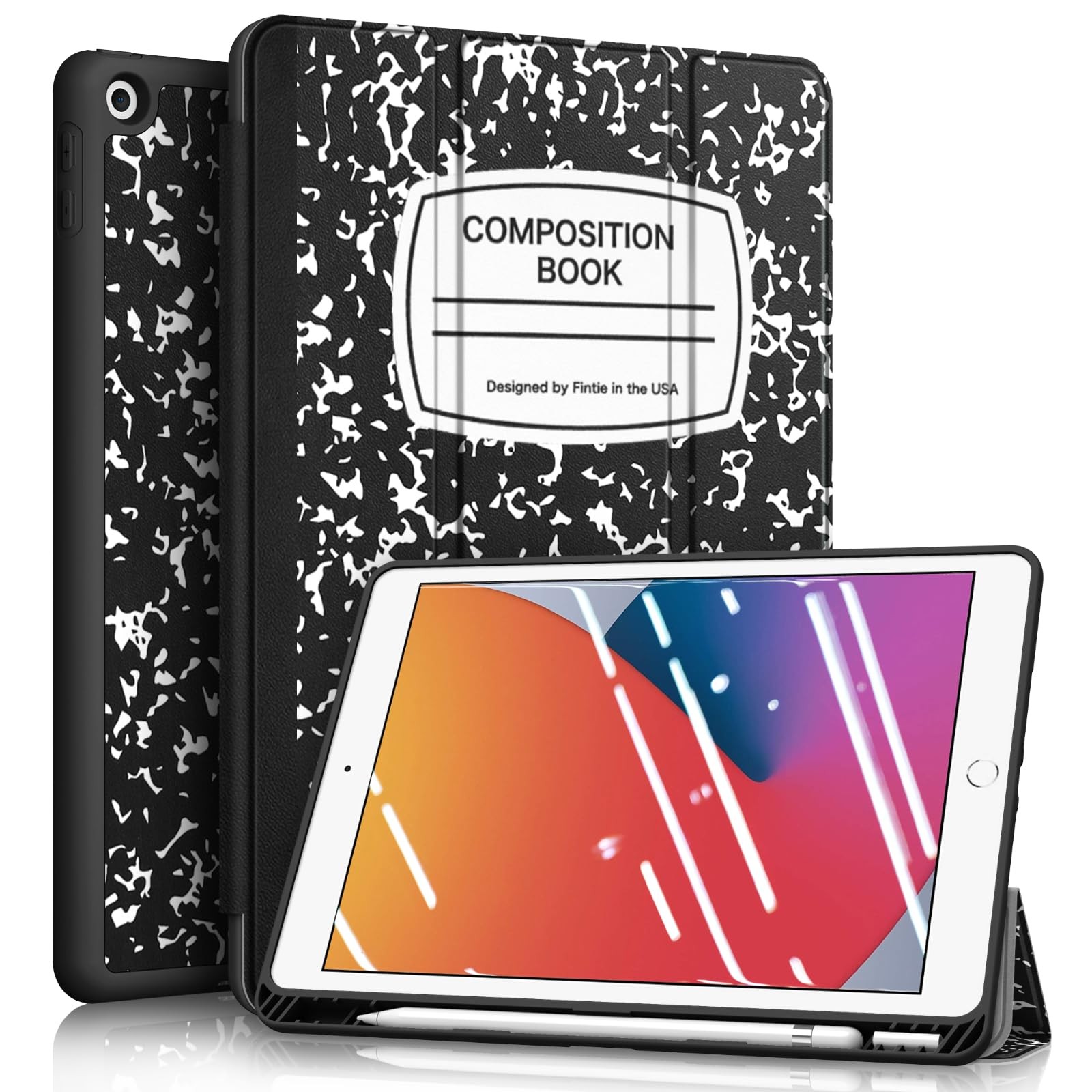 Fintie SlimShell Case for iPad 9th / 8th / 7th composition book black 