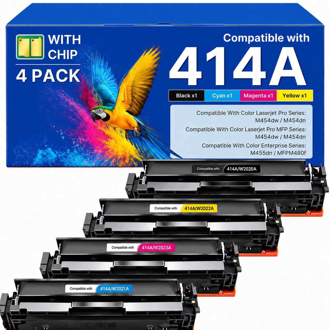 414A Toner Cartridge 4 Pack With Chip for 414A 414X M454dn M455dn M479fdw
