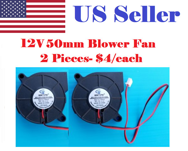 2 Pcs 12V Gdstime DC 5015 mm Blower Radial Cooling Fan Hotend Extruder RepRap 