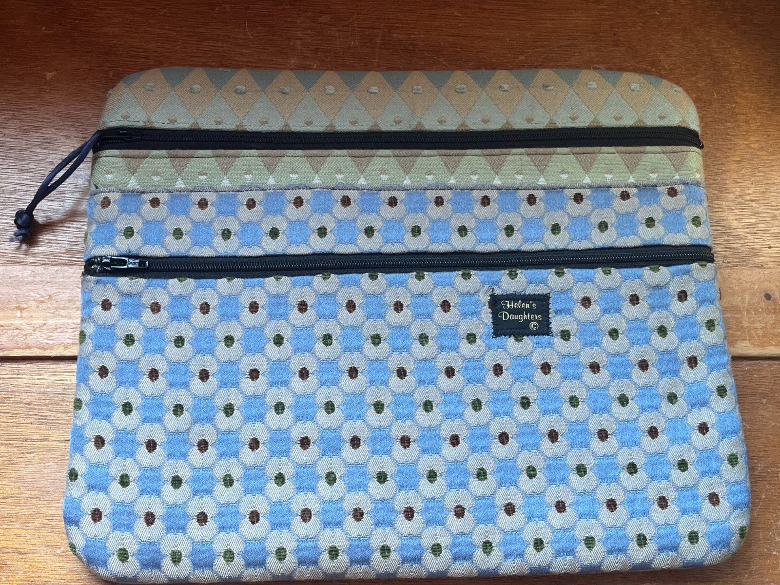 Handmade Helen’s Daughters Blue Green & Tan Padded Fabric Computer iPad Case w