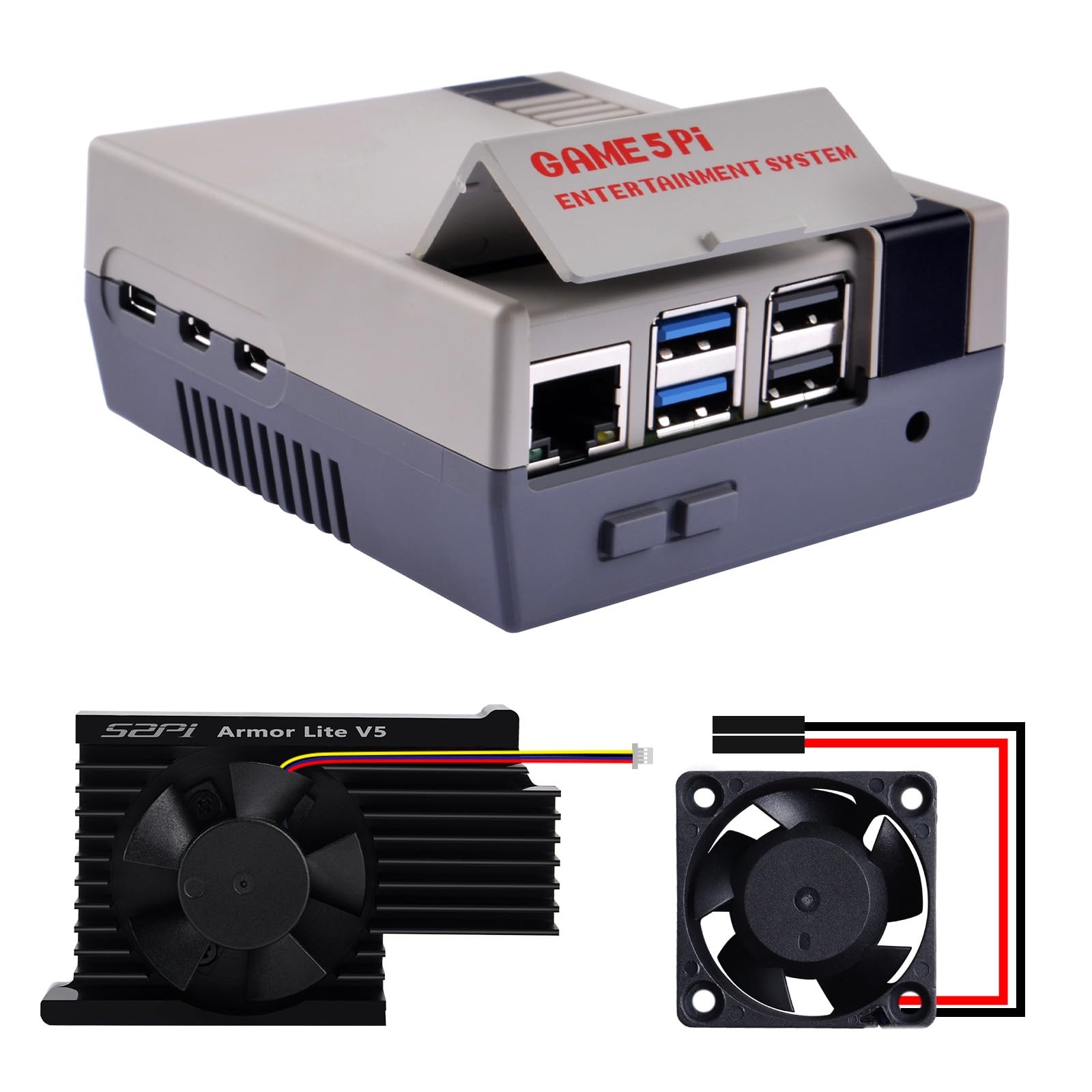 GeeekPi Case for Raspberry Pi 5, with Armor Lite V5 Active Cooler, Retro Gami...