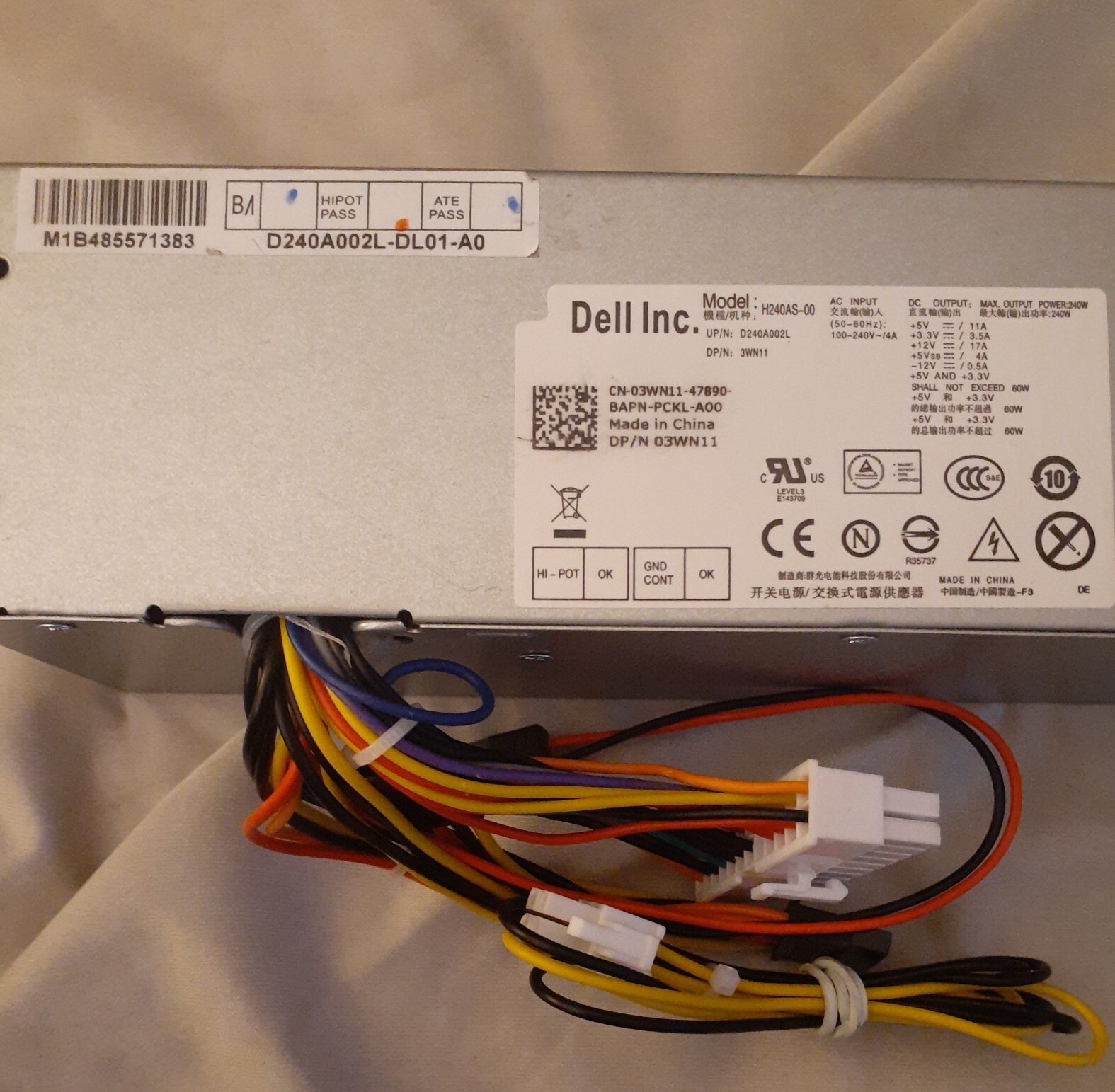 Dell INC. DP/N 3WN11 H240AS-00 240W  DC OUTPUT POWER New No Box