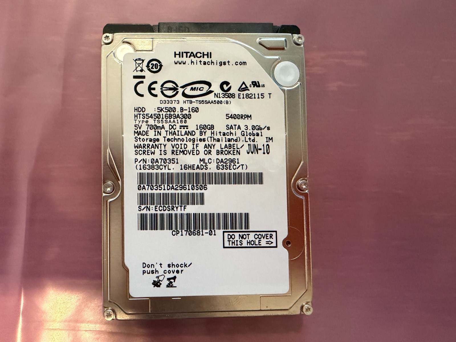 Hitachi Travelstar 5K500.B 160GB 2.5" SATA HDD Tested **FREE SHIPPING