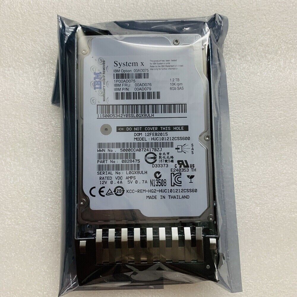 FOR FIT IBM 00AD075 00AD076 00AD079 00AD077 1.2TB 10K 6G 2.5" G2HS SFF SAS HDD