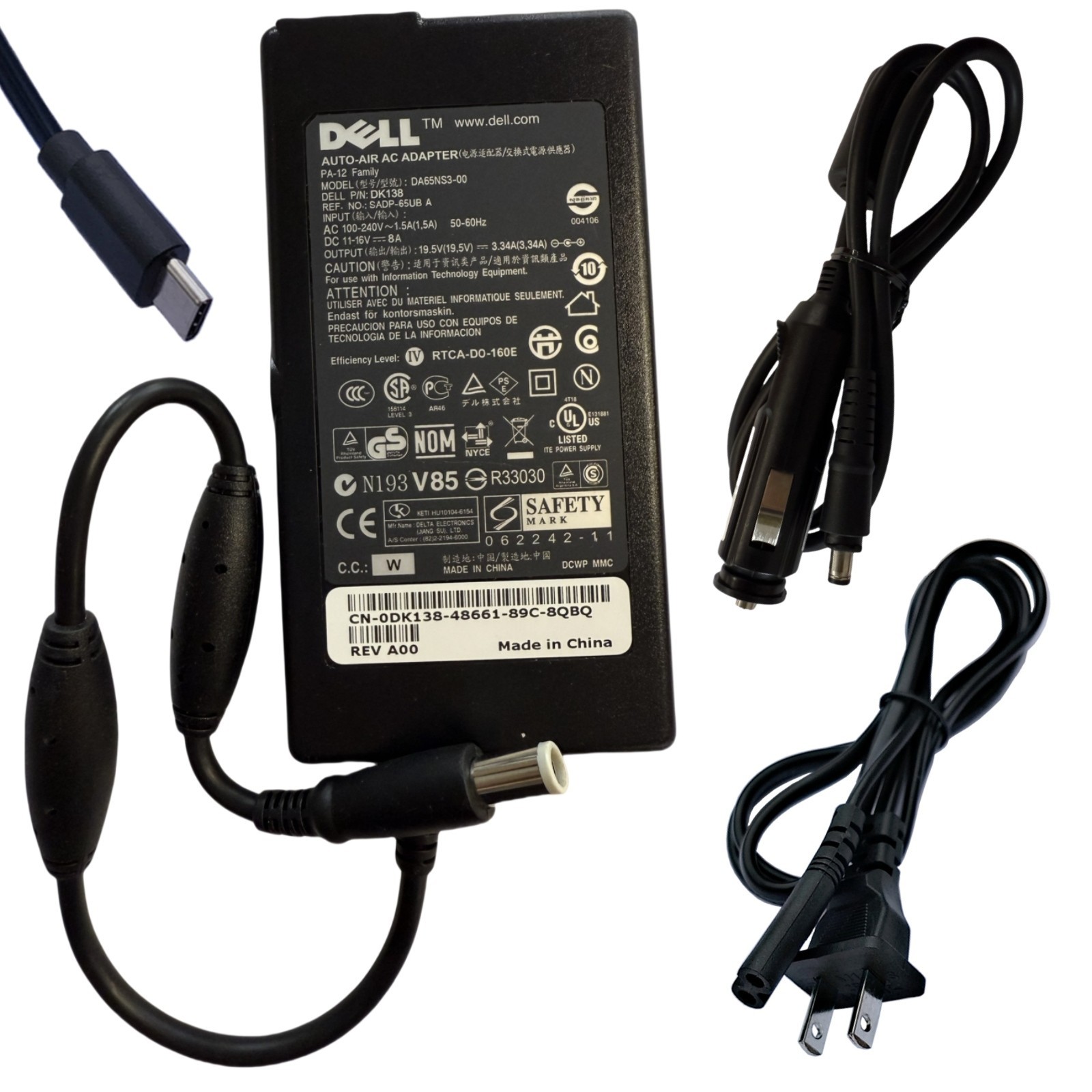 OEM DELL 65W AC & Car Adapter Fr Inspiron Latitude XPS Chromebook Vostro Laptops