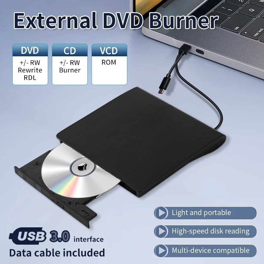 Slim External CD DVD RW Drive USB 3.0 Writer Burner Player Black For Laptop PC