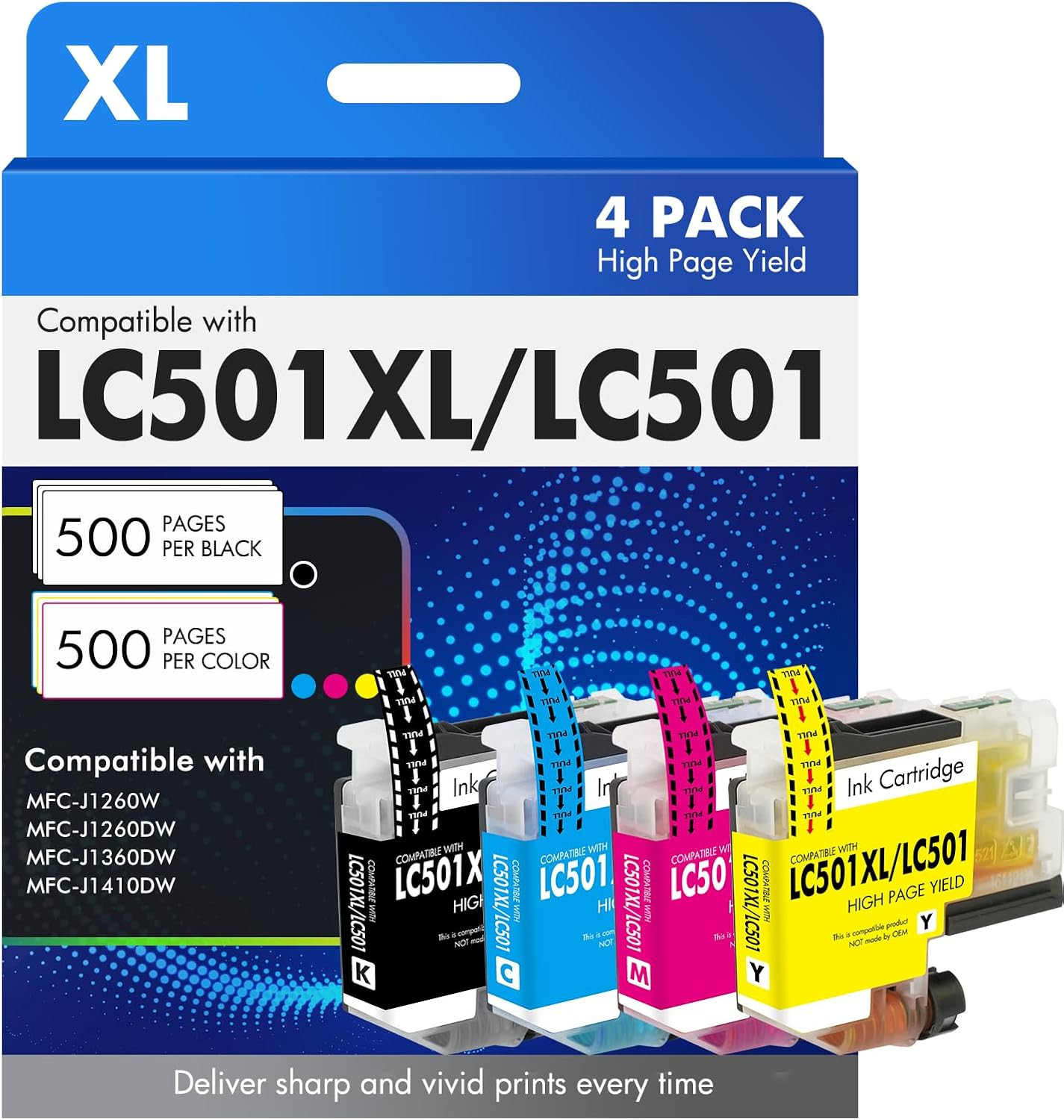 LC501 LC501XL MFC-J1360DW Ink Cartridges for Brother Printer Work Smart 1360 MFC