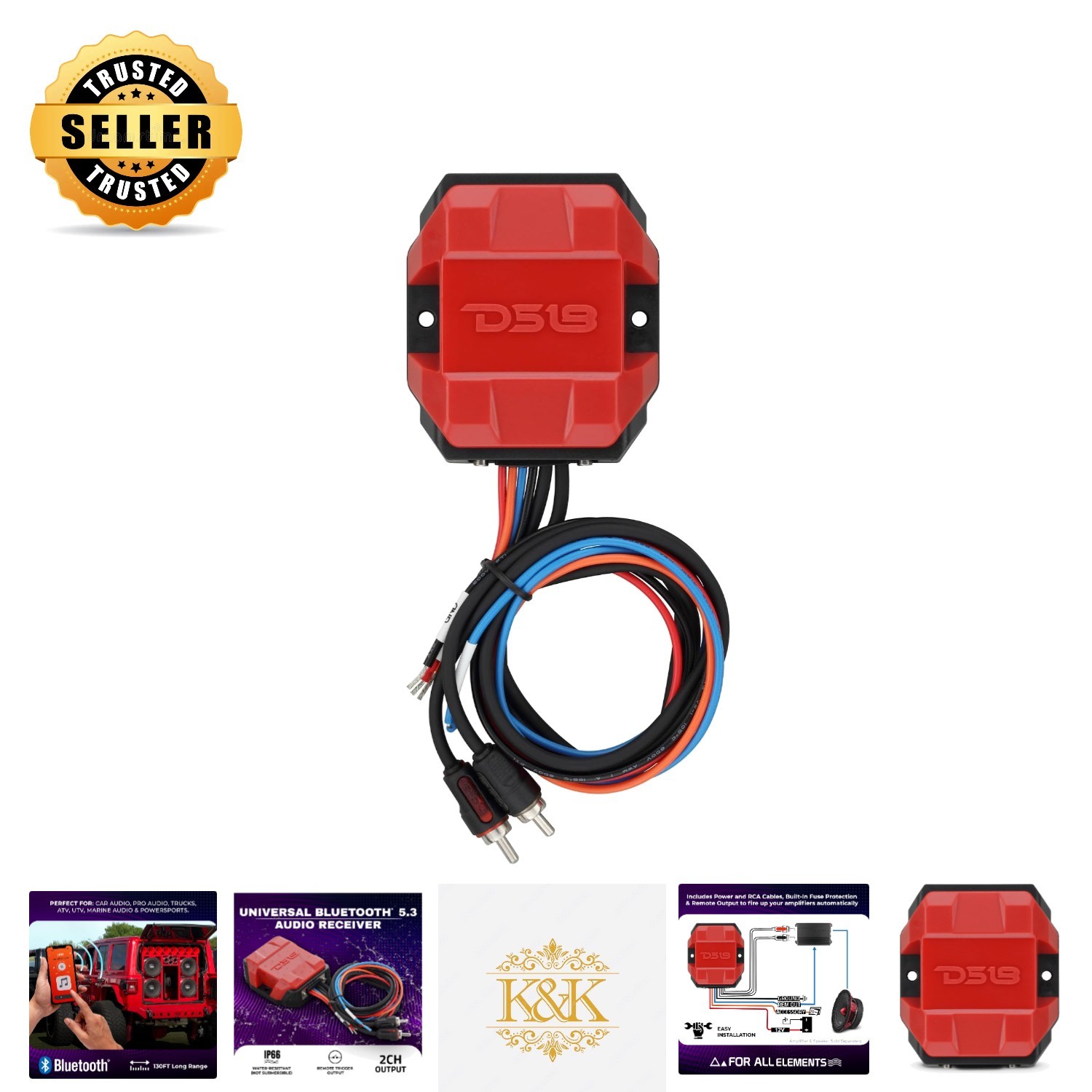 BTC-Five Bluetooth 5.3 Audio Receiver – Waterproof RCA Adapter for Cars & Boats