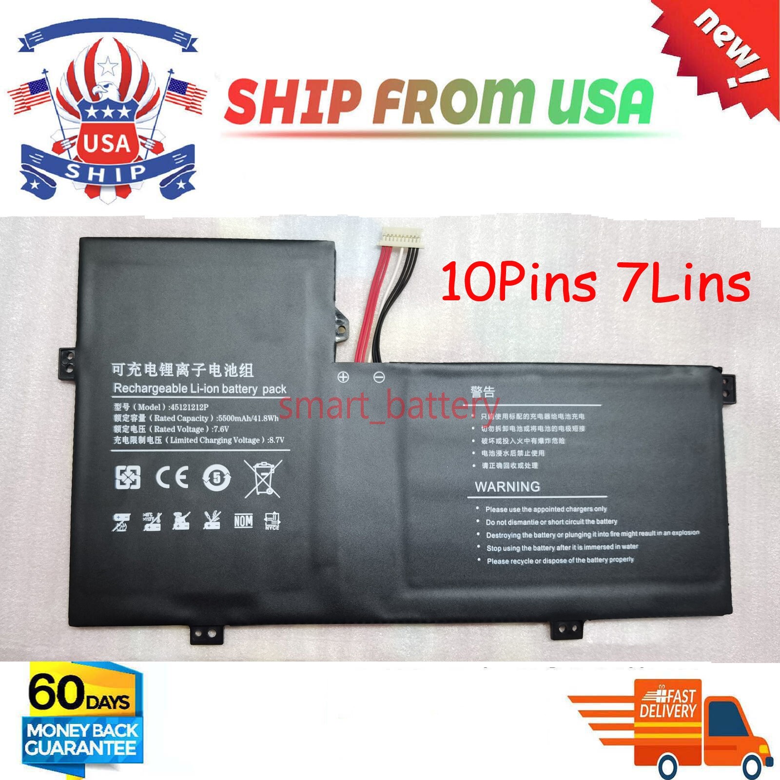 10Pins 7Lines Battery for Gateway GWTC116-1BK NV-3978115-2S U4374113PV-2S1P USA