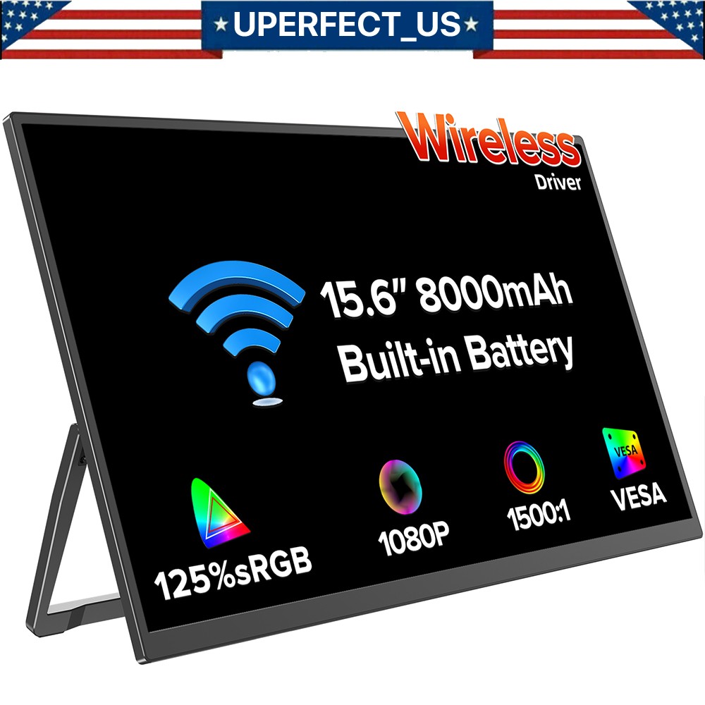 UPERFECT 15.6" Wireless Portable Monitor Battery Extender For Desktop Mac Pro AA