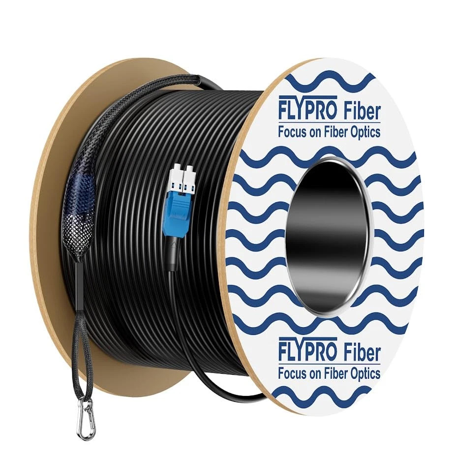 - 150M/492Ft Industrial TPU OS2 LC to LC Outdoor Armored Fiber Optic Cable, Dupl