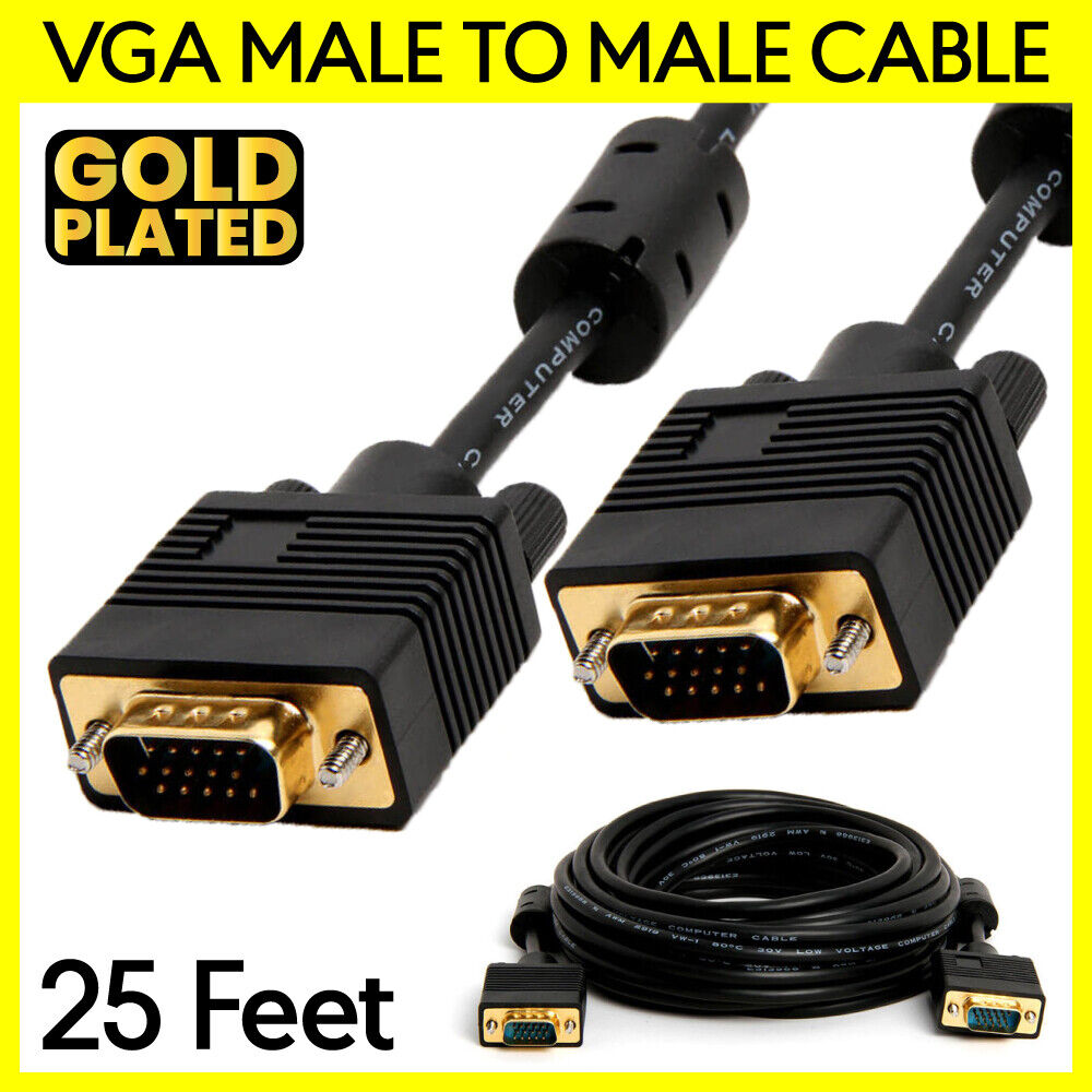 25 Feet VGA Cable SVGA Monitor Cord Super VGA Male to Male Computer Video Cable