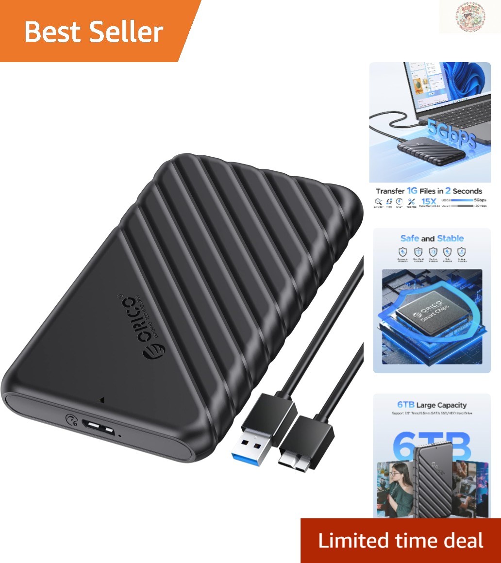 Portable 2.5" USB 3.0 Hard Drive Enclosure - Expand Storage Effortlessly