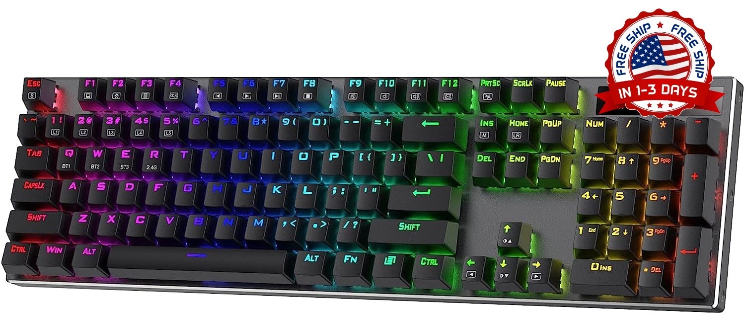 Teclado inalámbrico para juegos Teclado ergonómico resistente RGB BT/2.4Ghz NEW