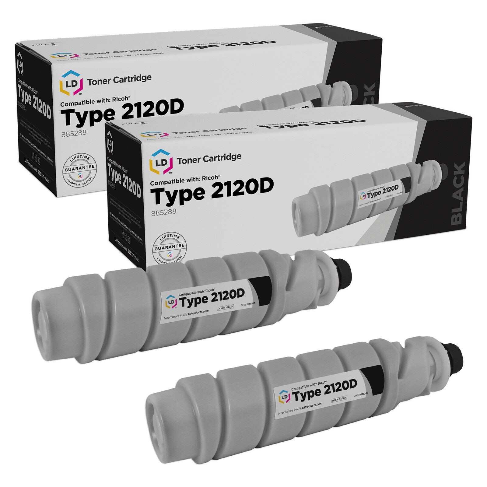 LD Compatible Ricoh 885288/Type 2120D 2PK High Yield Black Toner Cartridges